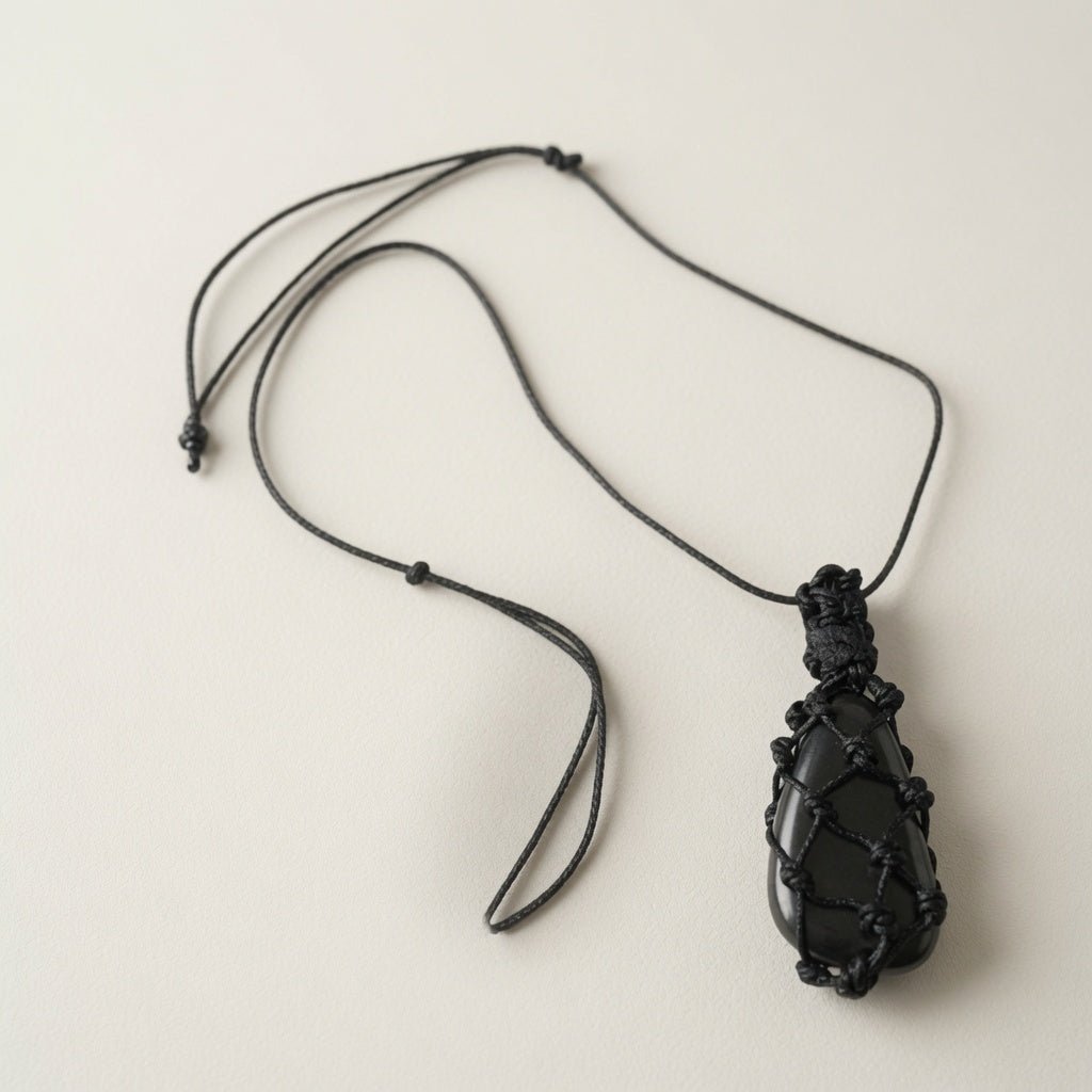 Adjustable Shungite Macrame Pendant - GroundedKiwi.nzNecklace Necklace5ganit radiationcrystal