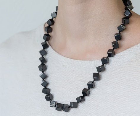 Beautiful Shungite 50cm necklace with Rhombic beads - GroundedKiwi.nzNecklace Necklace5ganit radiationcrystal