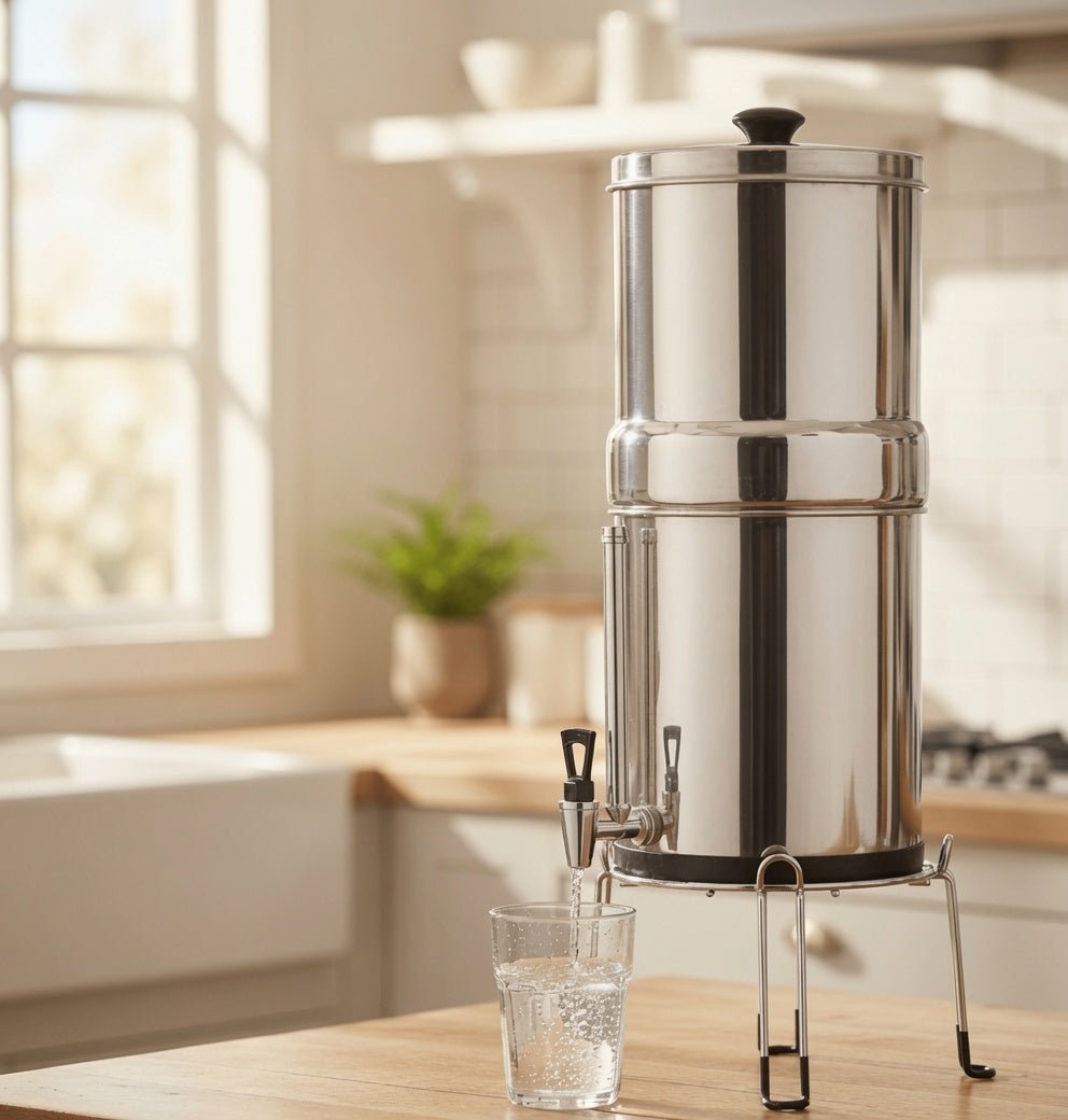 9L Gravity Water Filter Kit - 2 X Carbon Water Filters + Stand - GroundedKiwi.nzwater filter water filterberkeydrinkingfilter