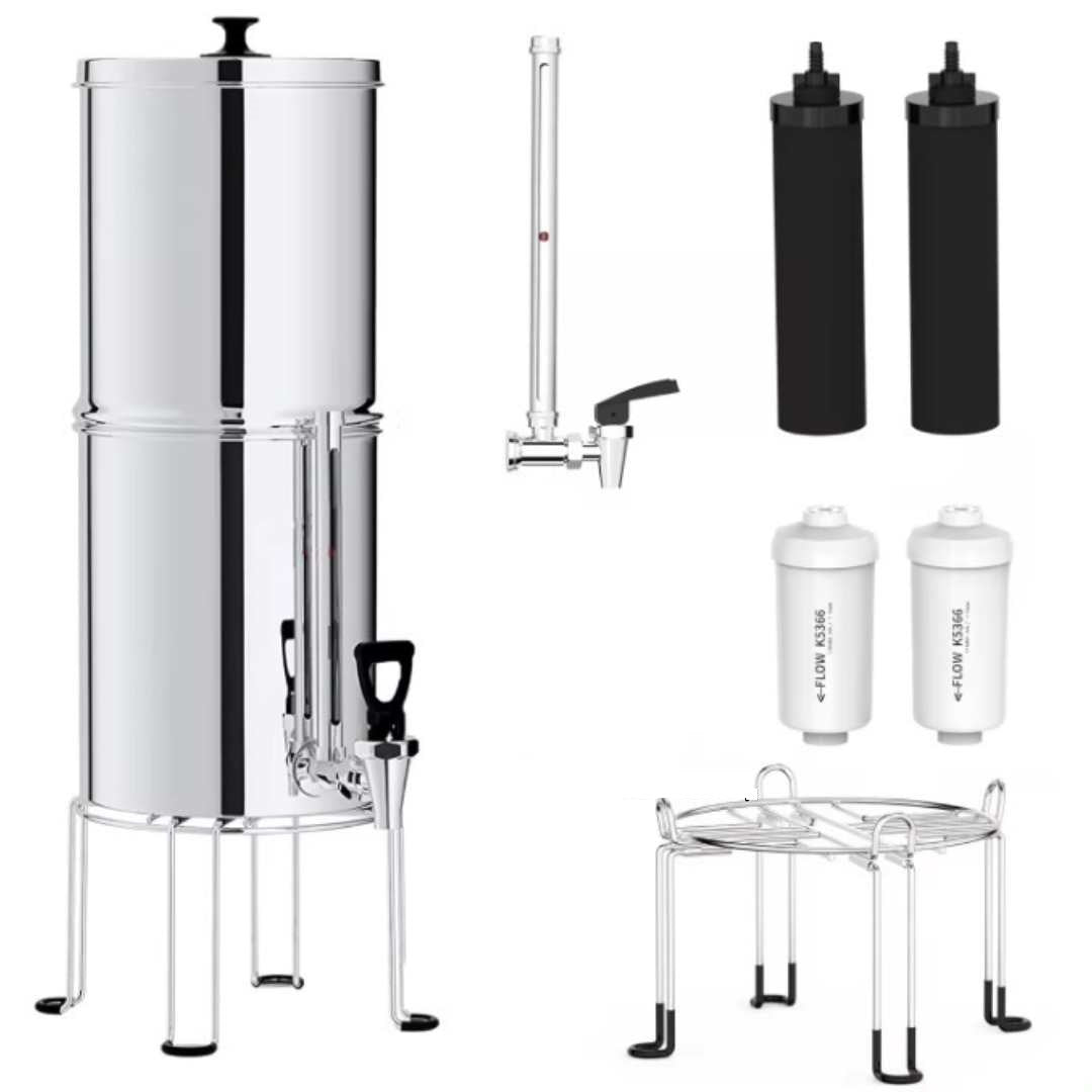Gravity Water Filter System – 2.25 Gal Stainless Steel, 0.1 Micron, 9 Filters