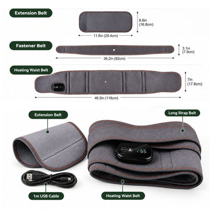 What's in the box diagram for a heat vibration back belt and USB cable