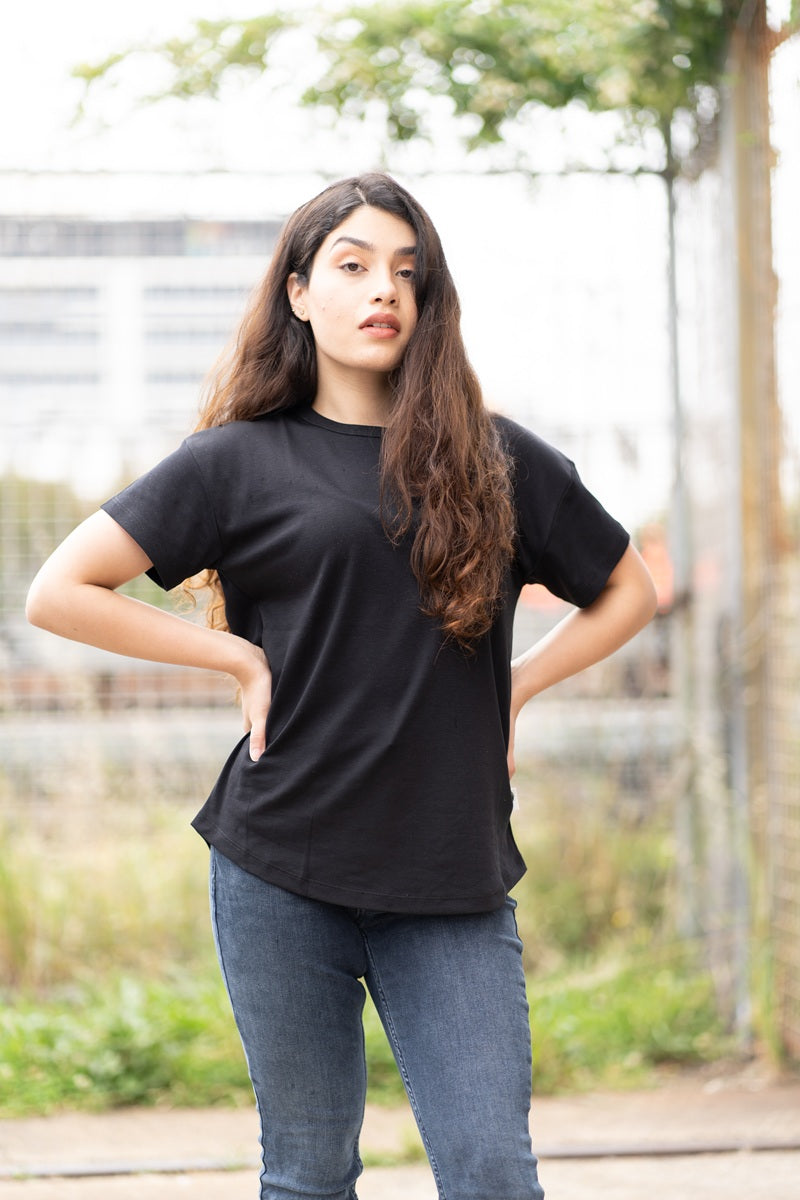 Organic Pima Cotton Tee - Raquel Crew in Black