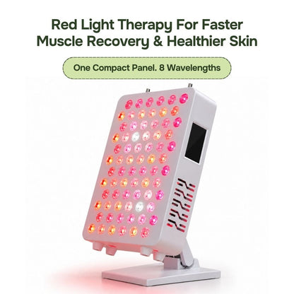 Pro tabletop red light therapy panel on stand with multi-wavelength LED grid for skin and muscle recovery
