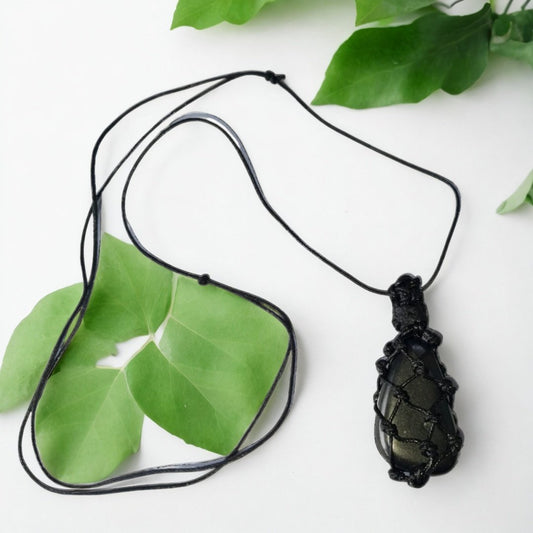 Adjustable Shungite Macrame necklace - GroundedKiwi.nzNecklace Necklace5ganit radiationcrystal