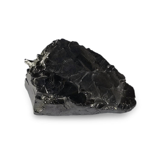 Elite shungite collector's nugget #7, 36.9 g, silvery metallic natural stone on a white background