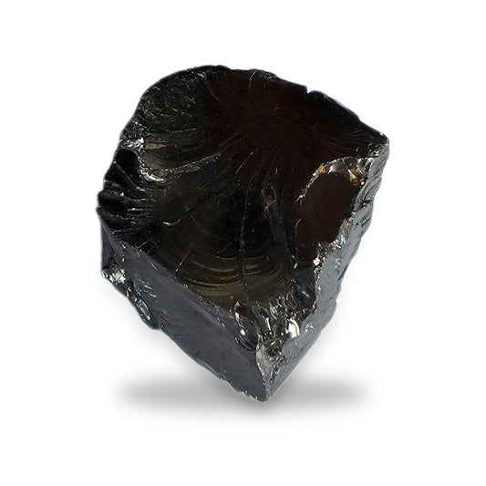 Elite shungite collector's nugget #15, 59 g, silvery metallic natural stone on a white background