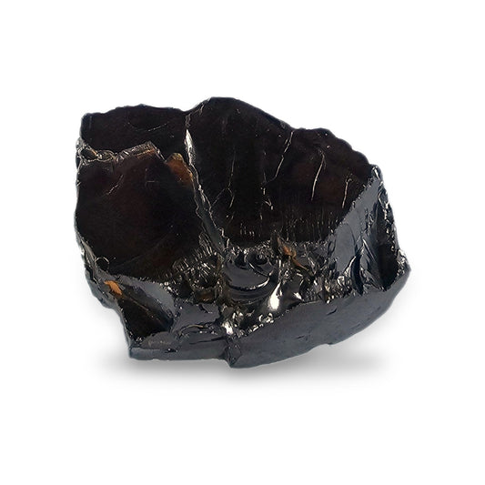 Elite shungite collector's nugget #16, 43.1 g, silvery metallic natural stone on a white background