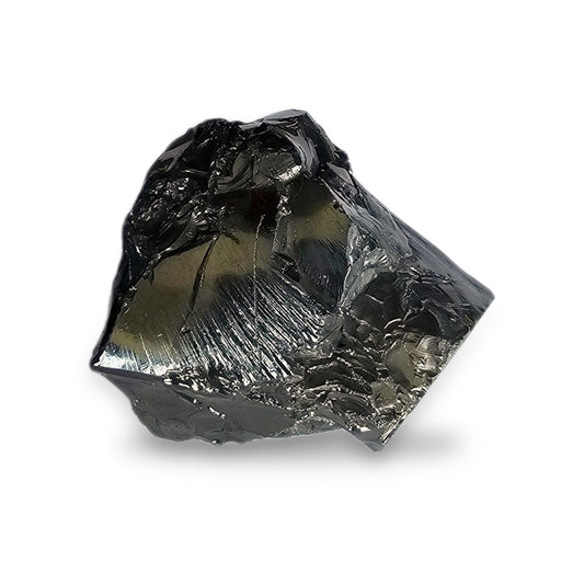 Elite shungite collector's nugget #20, 50 g, silvery metallic natural stone on a white background