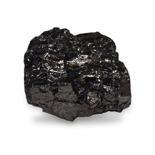 Elite shungite collector's nugget #22, 53 g, silvery metallic natural stone on a white background
