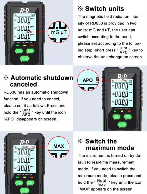 EMF Household Tester - 3 in 1 - Voltage, Magnetic force & Radio Frequencies - GroundedKiwi.nz