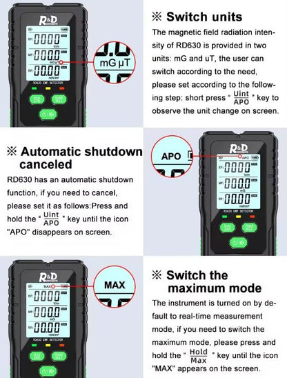 EMF Household Tester - 3 in 1 - Voltage, Magnetic force & Radio Frequencies - GroundedKiwi.nz
