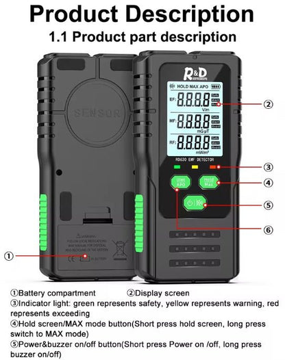 EMF Household Tester - 3 in 1 - Voltage, Magnetic force & Radio Frequencies - GroundedKiwi.nz Electrical Testing Tools