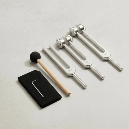 3-piece tuning fork set on a white background