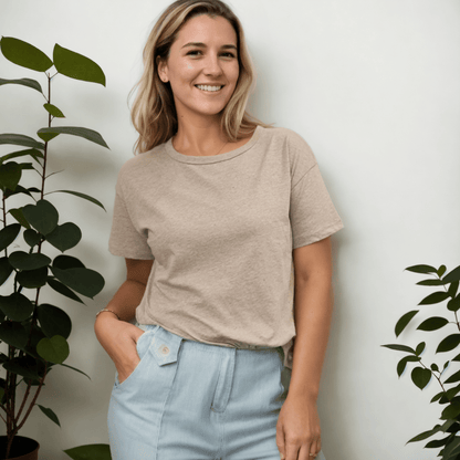 Organic Pima Cotton Tee - Azucena curved hem - Avocado - GroundedKiwi.nz clothingcottoncrew