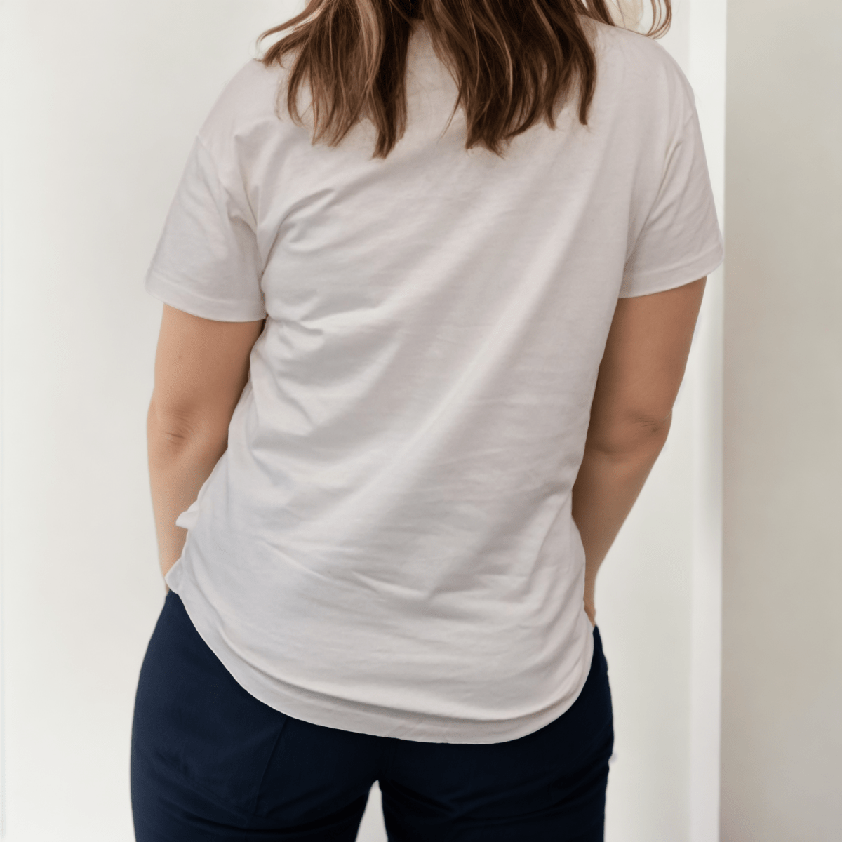 Organic Pima Cotton Tee - Azucena curved hem - Eco White - GroundedKiwi.nz clothingcottoncrew