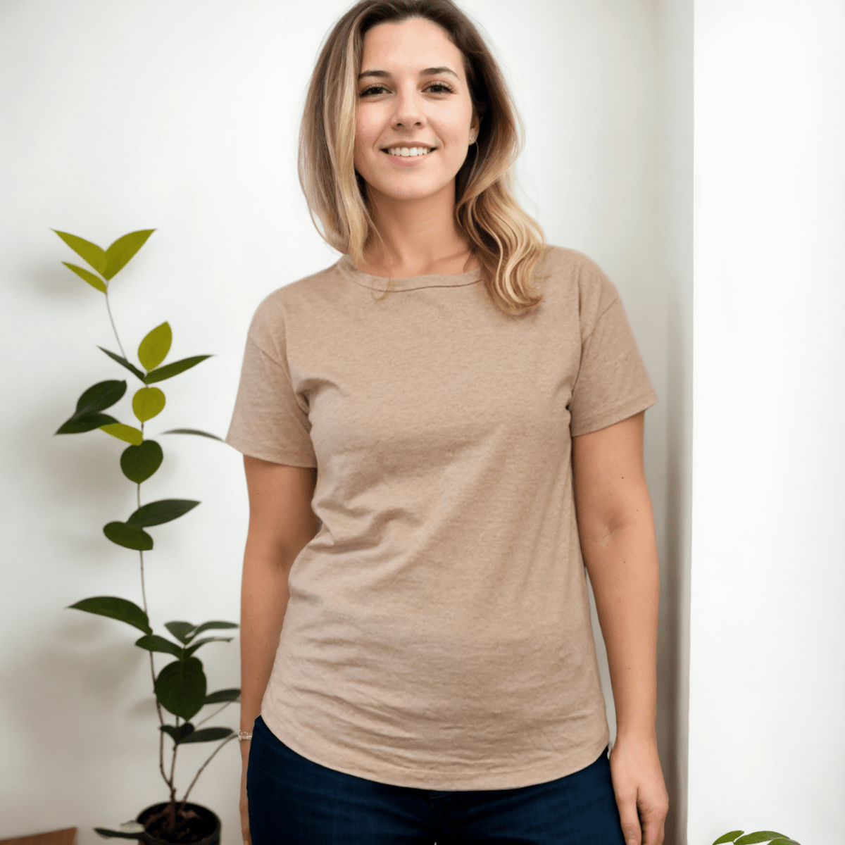Organic Pima Cotton Tee - Azucena curved hem - Vicuña - GroundedKiwi.nz brownclothingcotton