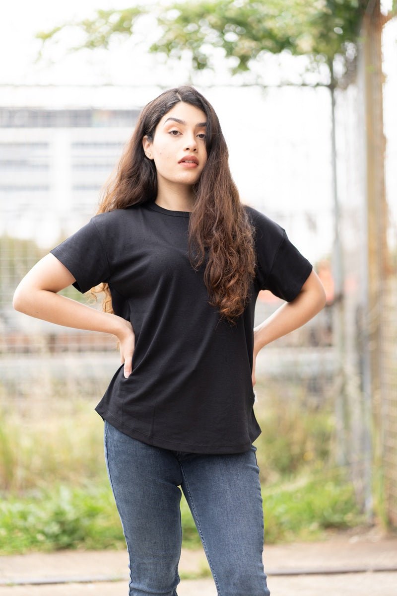 Organic Pima Cotton Tee - Raquel Crew in Black - GroundedKiwi.nz clothingcottoncrew