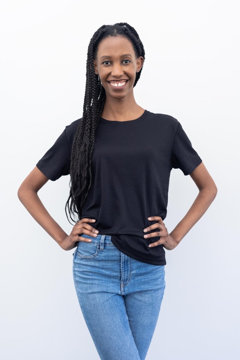 Organic Pima Cotton Tee - Raquel Crew in Black - GroundedKiwi.nz clothingcottoncrew