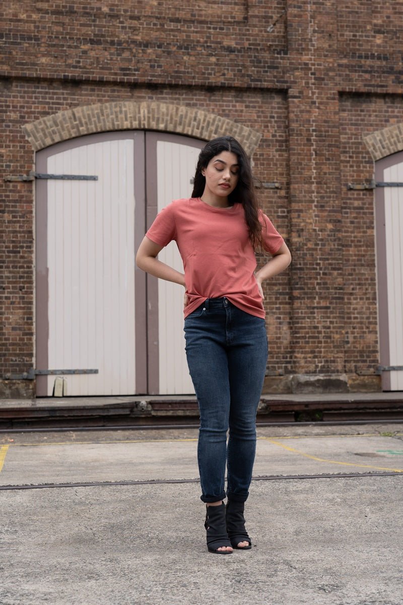 Organic Pima Cotton Tee - Raquel Crew in Cedar - GroundedKiwi.nz clothingcottoncrew