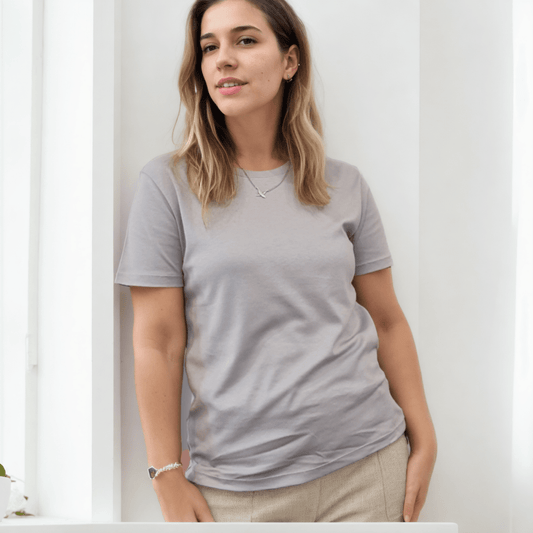 Organic Pima Cotton Tee - Raquel Crew in Steel - GroundedKiwi.nz clothingcottoncrew