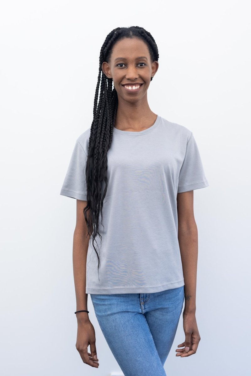 Organic Pima Cotton Tee - Raquel Crew in Steel - GroundedKiwi.nz clothingcottoncrew