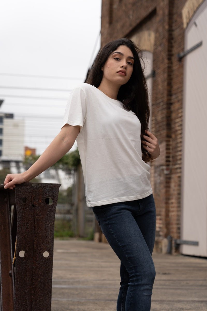 Organic Pima Cotton Tee - Raquel Crew in White - GroundedKiwi.nz clothingcottoncrew
