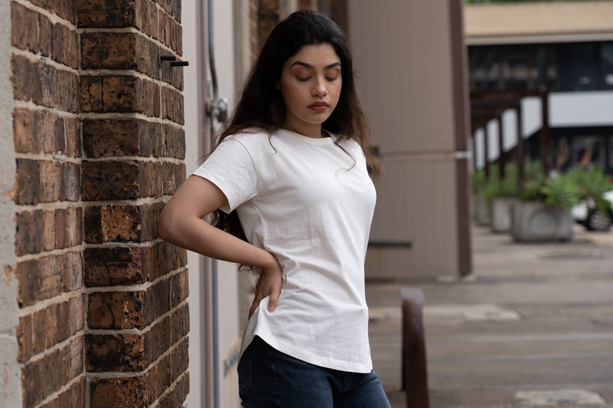 Organic Pima Cotton Tee - Raquel Crew in White - GroundedKiwi.nz clothingcottoncrew