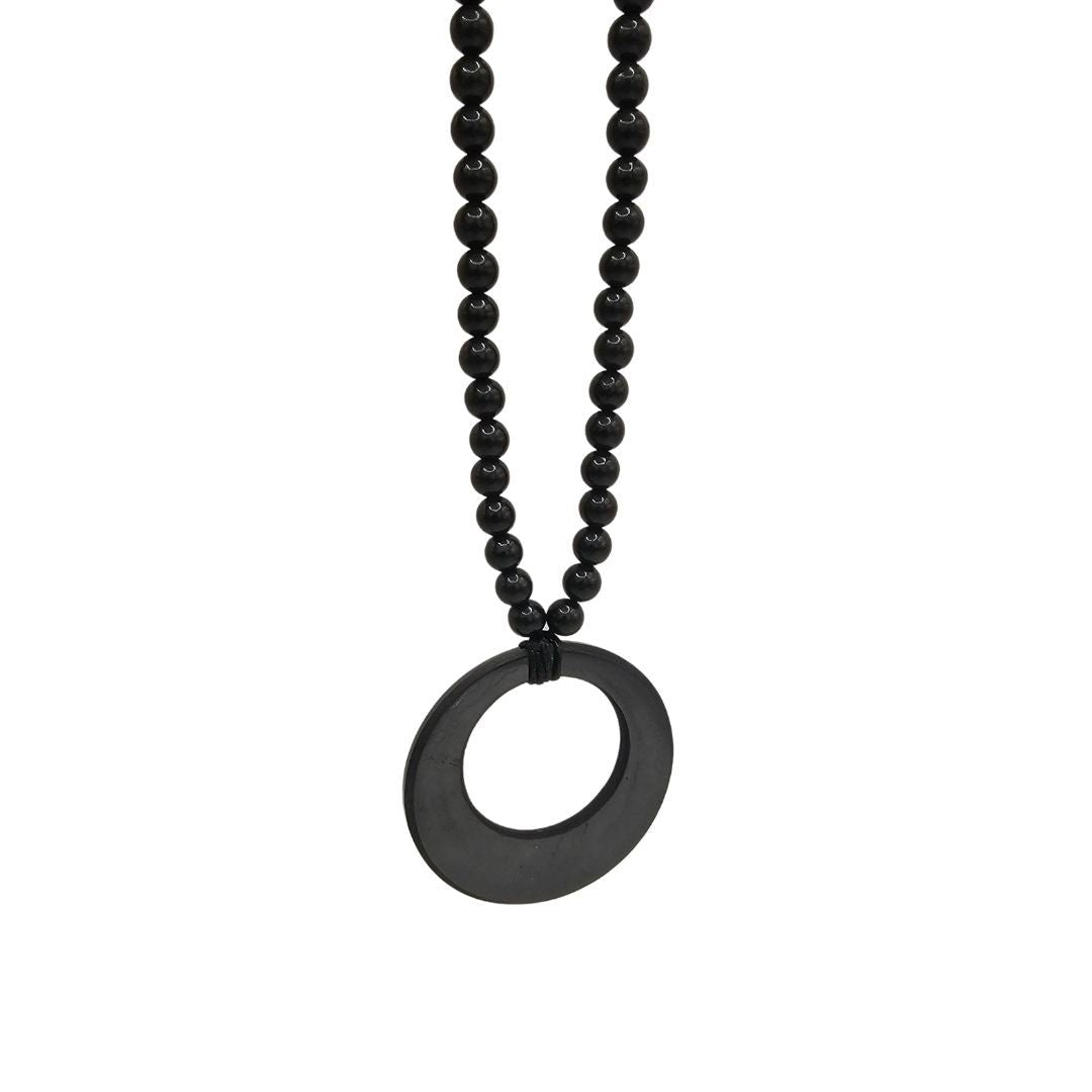 Shungite Beads & Moon, Double Circle Necklace - Genuine Shungite - GroundedKiwi.nzNecklace Necklace5ganit radiationcrystal