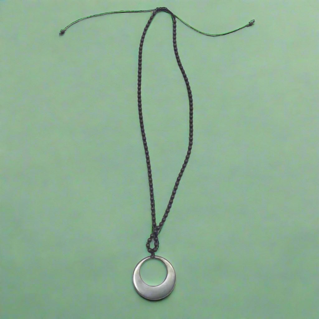 Shungite Beads & Moon, Double Circle Necklace - Genuine Shungite - GroundedKiwi.nzNecklace Necklace5ganit radiationcrystal