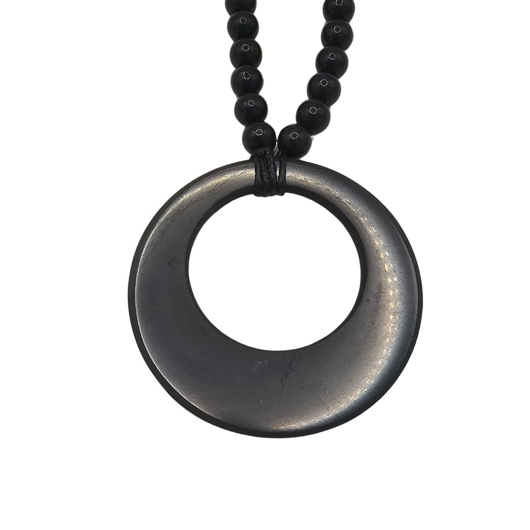 Shungite Beads & Moon, Double Circle Necklace - Genuine Shungite - GroundedKiwi.nzNecklace Necklace5ganit radiationcrystal