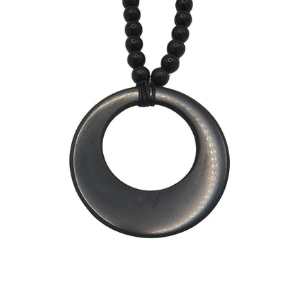 Shungite Beads & Moon, Double Circle Necklace - Genuine Shungite - GroundedKiwi.nzNecklace Necklace5ganit radiationcrystal