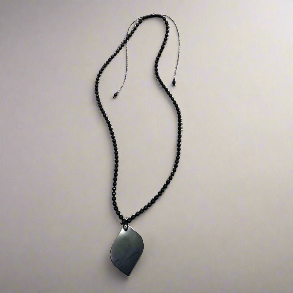 Shungite Beads & Petal Necklace - Embrace Natural Health - GroundedKiwi.nzNecklace Necklace5ganit radiationcrystal