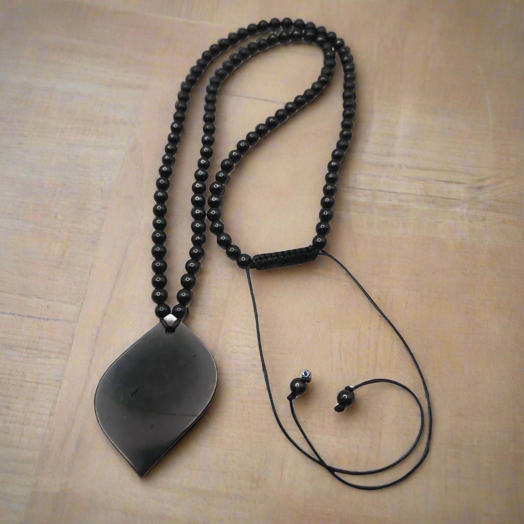 Shungite Beads & Petal Necklace - Embrace Natural Health - GroundedKiwi.nzNecklace Necklace5ganit radiationcrystal