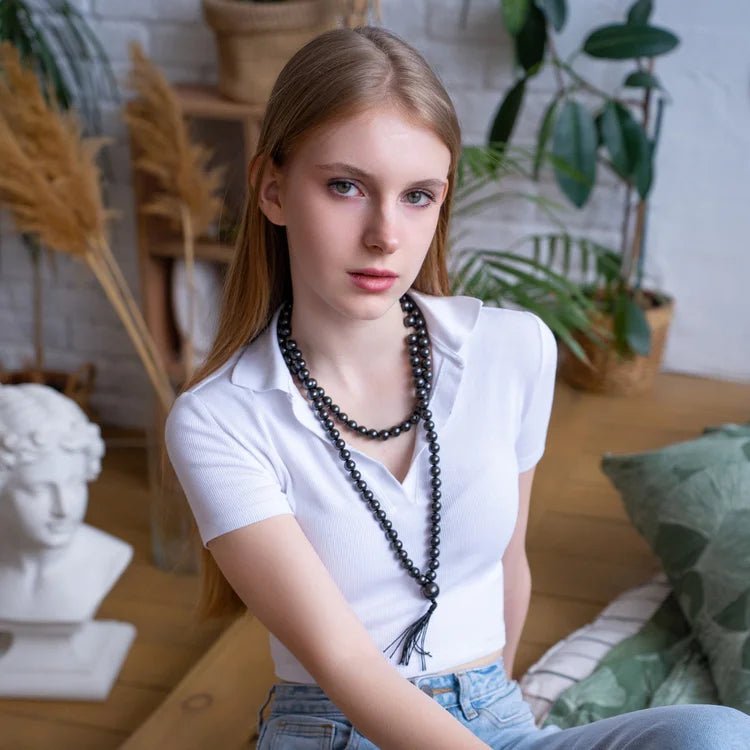 Shungite Buddhist Prayer Beads with Tassel - Beautiful and Powerful Shungite - GroundedKiwi.nzNecklace Necklace5ganit radiationBuddhist