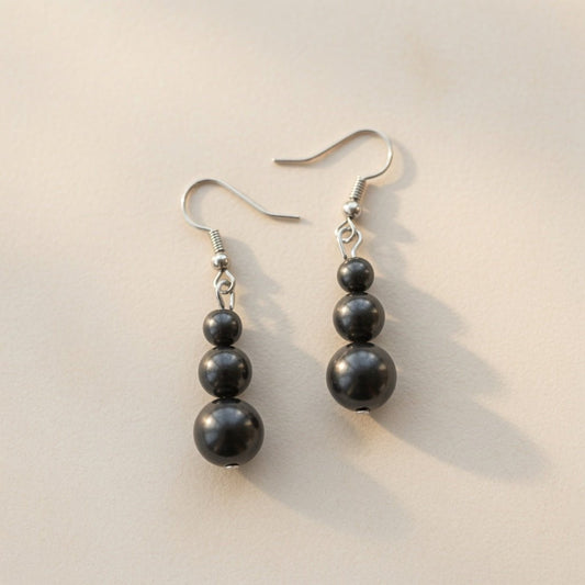 Shungite Cascading Drop Hook Earrings - GroundedKiwi.nzearrings earringsbeadearringsemf