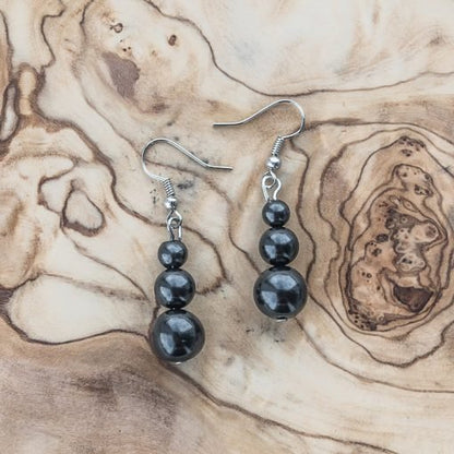 Shungite Cascading Drop Hook Earrings - GroundedKiwi.nzearrings earringsbeadearringsemf