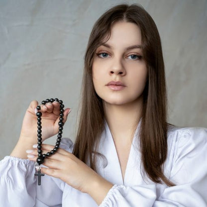 Shungite Christian Prayer Beads - Beads & Cross Rosary - GroundedKiwi.nzPrayer beads Prayer beadsbeadsChristiancross