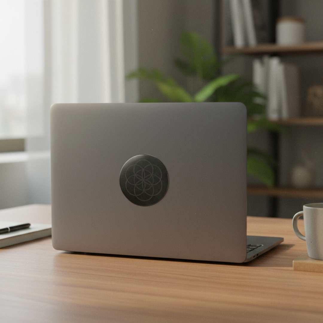 Shungite Device Sticker 70mm Laptop & Tablets - GroundedKiwi.nz 5ganit radiationcell