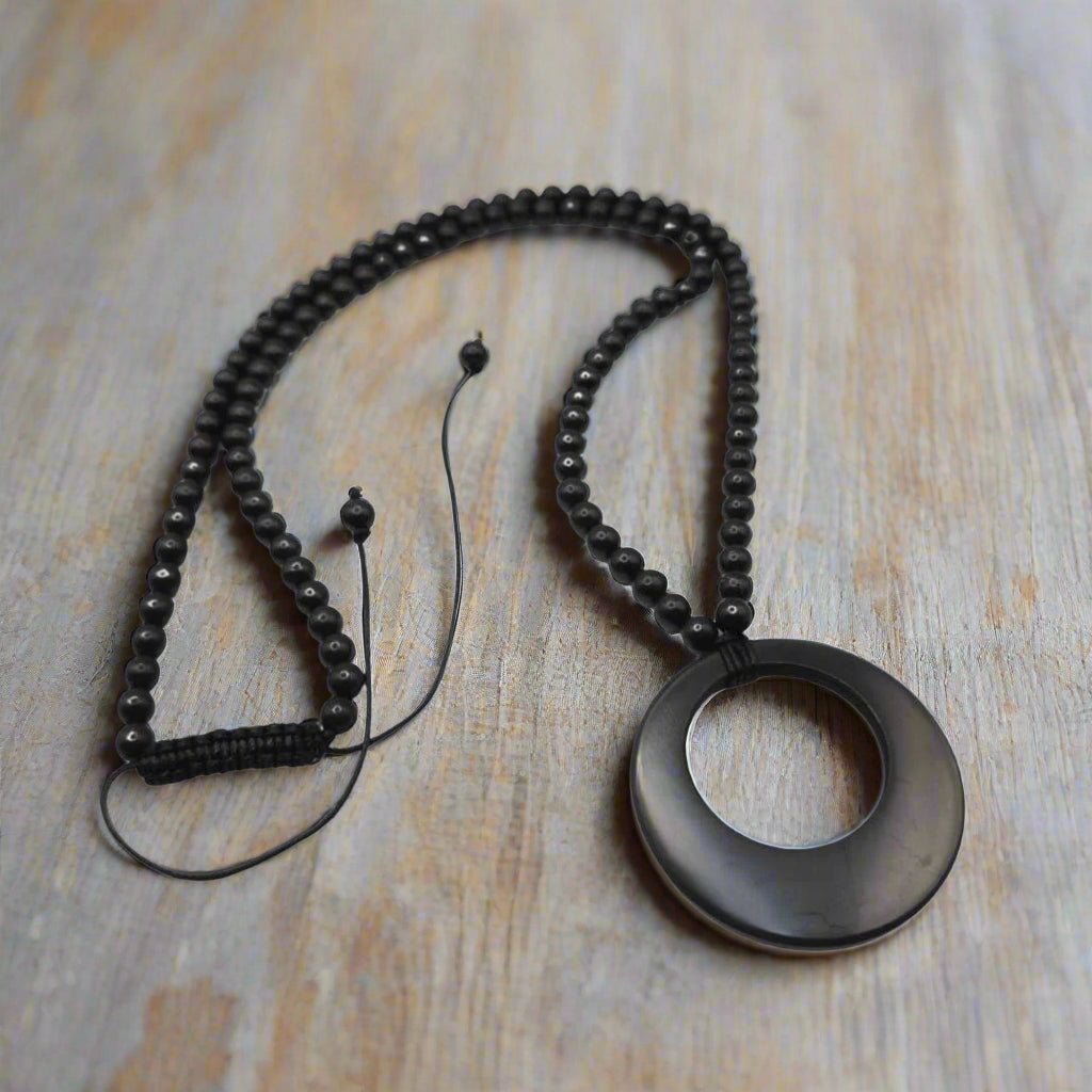 Shungite Double Circle with Beads Necklace - Genuine Shungite - GroundedKiwi.nzNecklace Necklace5ganit radiationcrystal