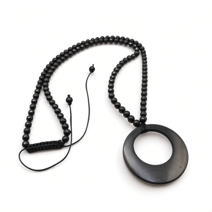 Shungite Double Circle with Beads Necklace - Genuine Shungite