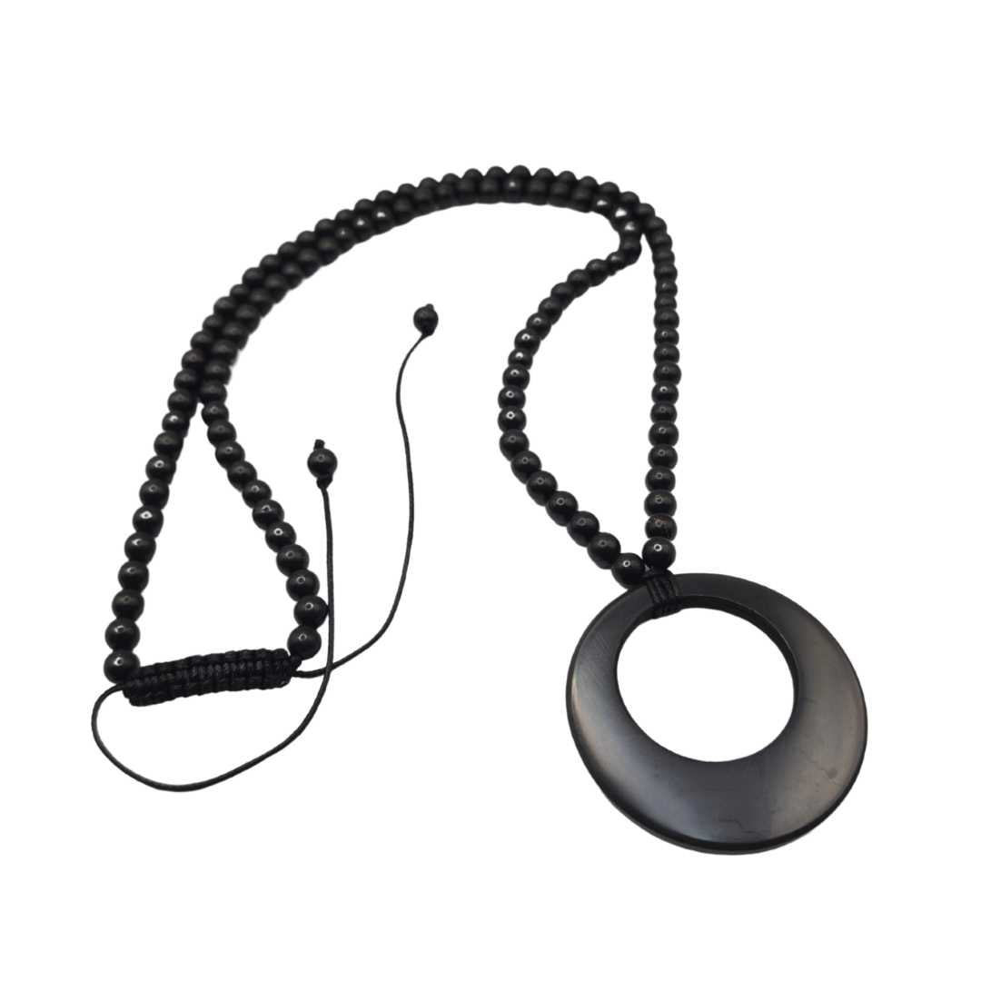 Shungite Double Circle with Beads Necklace - Genuine Shungite - GroundedKiwi.nzNecklace Necklace5ganit radiationcrystal