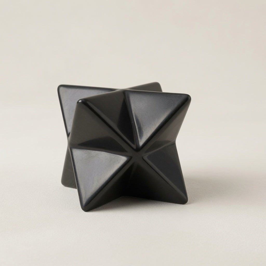 Shungite Merkaba Star - Polished Shungite Stone Star 40mm - GroundedKiwi.nz emfhouseshungite