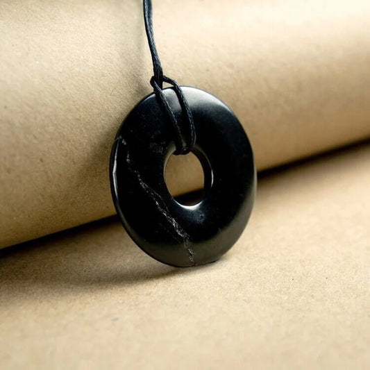 Shungite polished 'Doughnut' pendant - GroundedKiwi.nzNecklace Necklace5ganit radiationcrystal