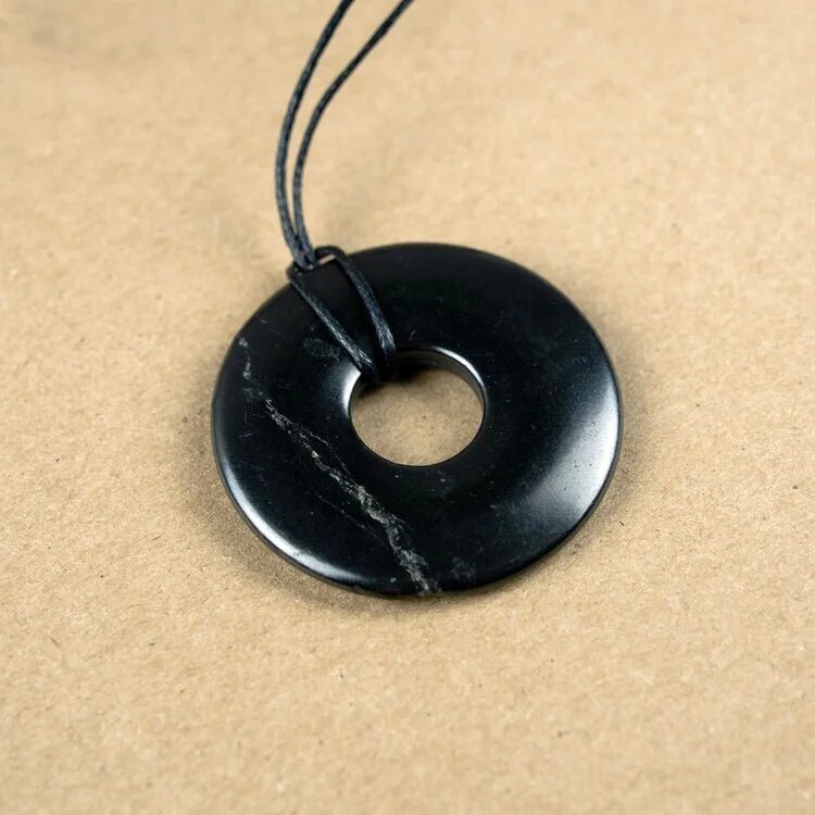 Shungite polished 'Doughnut' pendant - GroundedKiwi.nzNecklace Necklace5ganit radiationcrystal