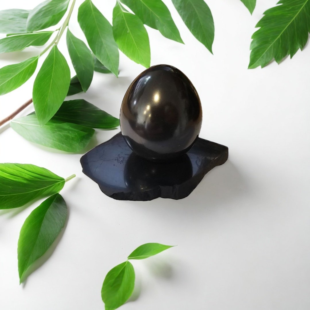 Shungite Rock Stand for Spheres or Shungite Eggs - GroundedKiwi.nz eggplateshungite
