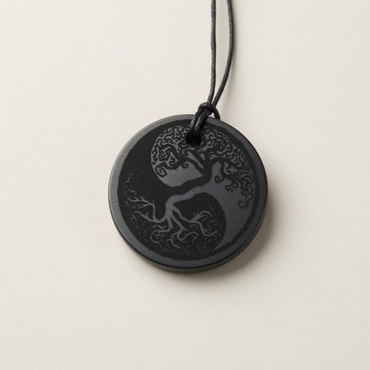 Shungite SECONDS 'Tree of Life' Pendant - Pyrite imperfections