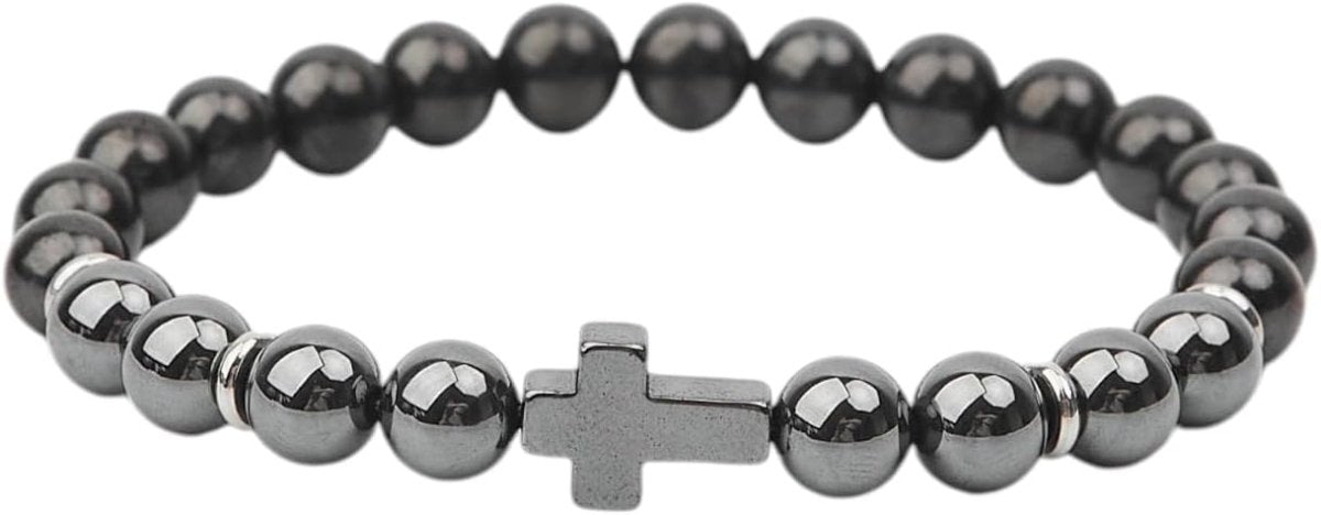 Shungite Stone & Black Hematite Cross Bracelet - GroundedKiwi.nzBracelet Bracelet5ganit radiationbracelet