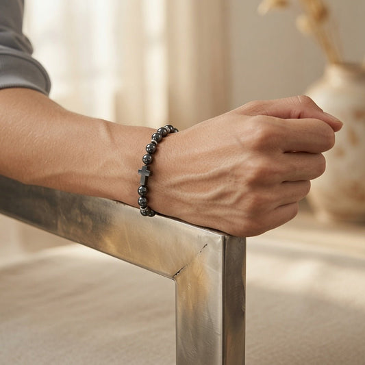 Shungite Stone & Black Hematite Cross Bracelet - GroundedKiwi.nzBracelet Braceletblack hematitebraceletcrystal
