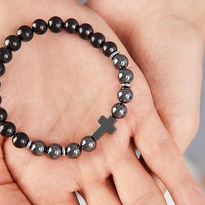 Shungite Stone & Black Hematite Cross Bracelet - GroundedKiwi.nzBracelet Bracelet5ganit radiationbracelet