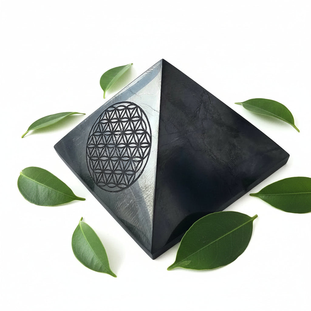 Shungite Stone Flower of Life 50mm Pyramid - GroundedKiwi.nzDecor Decor5ganit radiationcrystal